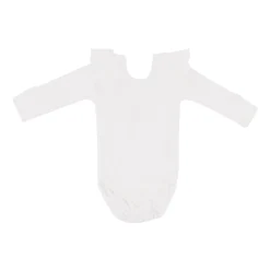 Ribbed Long Sleeve Ruffle Leotard in Cloud