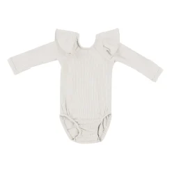 Ribbed Long Sleeve Ruffle Leotard in Oat