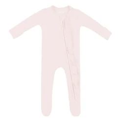 Ribbed Ruffle Zipper Footie in Blush