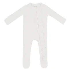 Ribbed Ruffle Zipper Footie in Cloud