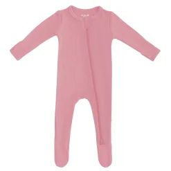 Ribbed Zipper Footie in Apple Blossom