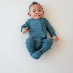 Ribbed Zipper Footie in Atlantic