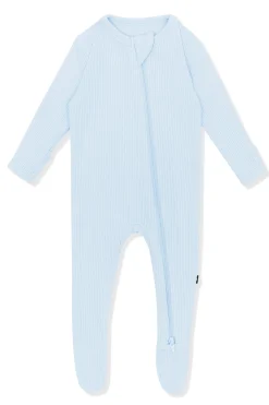 Ribbed Zipper Footie in Breeze