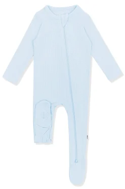 Ribbed Zipper Footie in Breeze