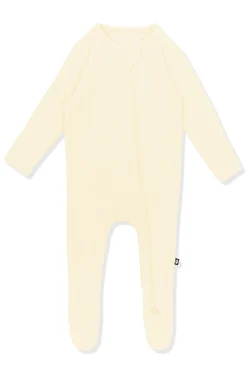 Ribbed Zipper Footie in Chamomile