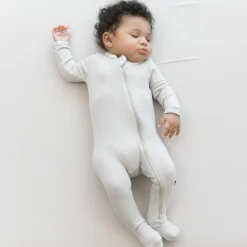 Ribbed Zipper Footie in Oat