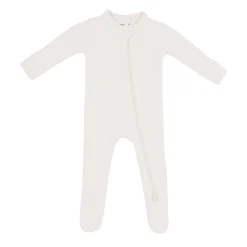 Ribbed Zipper Footie in Oat