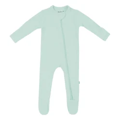Ribbed Zipper Footie in Sage