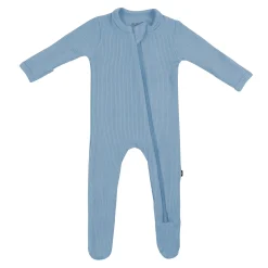 Ribbed Zipper Footie in Slate