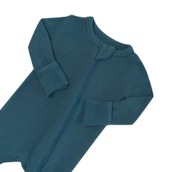 Ribbed Zipper Romper in Atlantic