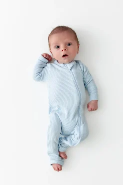 Ribbed Zipper Romper in Breeze