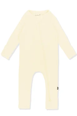 Ribbed Zipper Romper in Chamomile