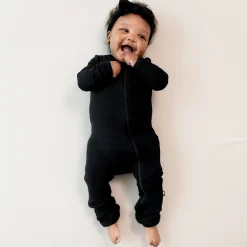 Ribbed Zipper Romper in Midnight
