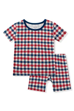 Short Sleeve Pajamas in Patriotic Gingham