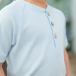 Short Sleeve Toddler Henley Tee in Breeze