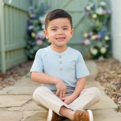 Short Sleeve Toddler Henley Tee in Breeze