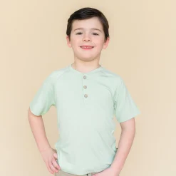 Short Sleeve Toddler Henley Tee in Basil