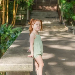 Smocked Bubble Romper in Basil