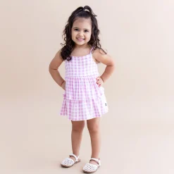 Spaghetti Strap Ruffle Romper in Gingham Thistle