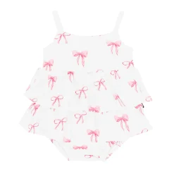 Spaghetti Strap Ruffle Romper in Bow