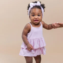 Spaghetti Strap Ruffle Romper in Thistle