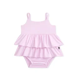 Spaghetti Strap Ruffle Romper in Thistle