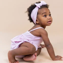 Spaghetti Strap Ruffle Romper in Thistle