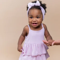 Spaghetti Strap Ruffle Romper in Thistle
