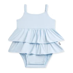 Spaghetti Strap Ruffle Romper in Breeze