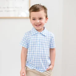 Toddler Short Sleeve Polo in Gingham Breeze