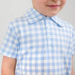 Toddler Short Sleeve Polo in Gingham Breeze