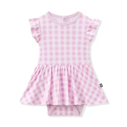 Twirl Bodysuit Dress in Gingham Thistle