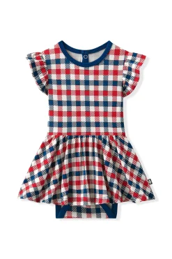 Twirl Bodysuit Dress in Patriotic Gingham