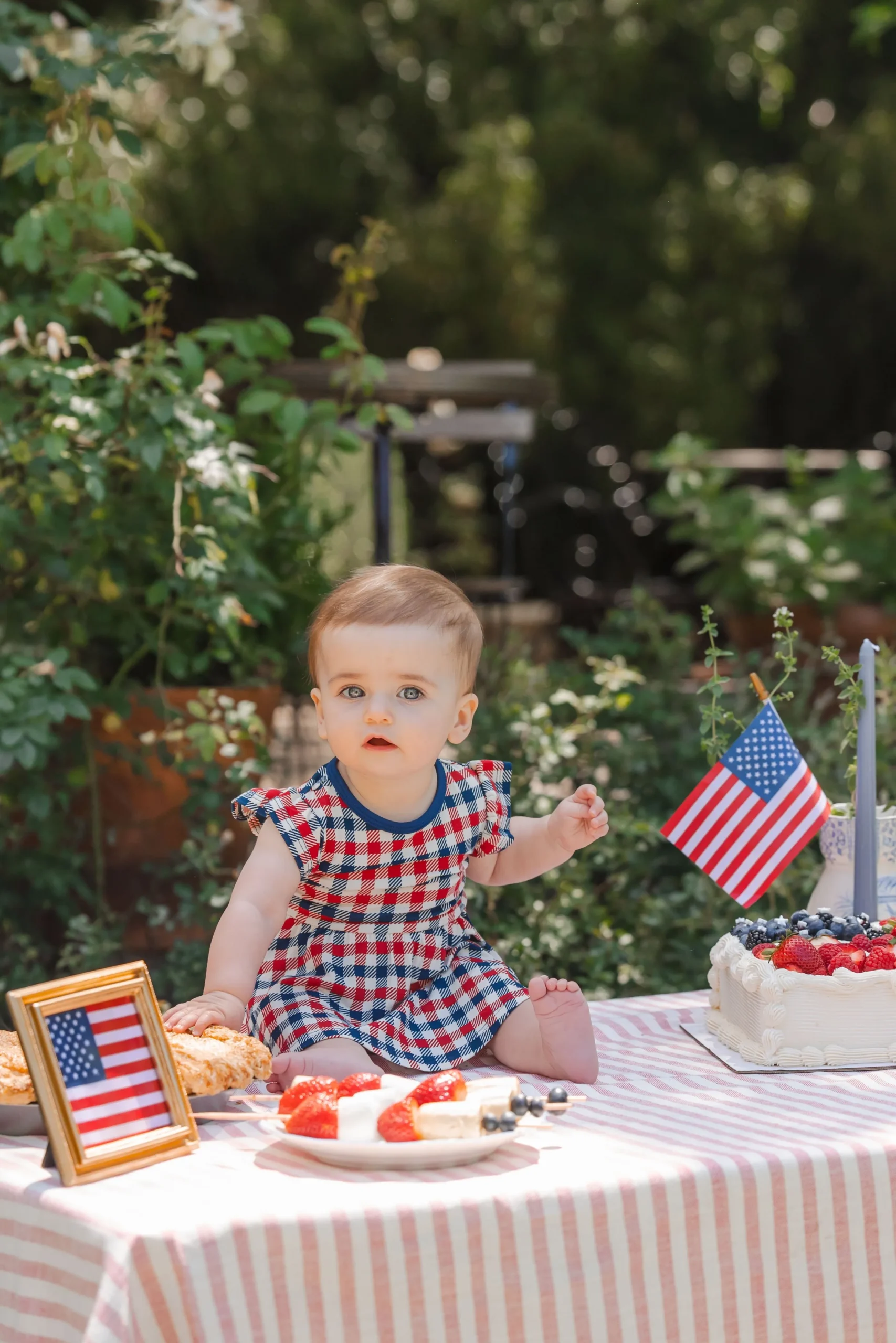Twirl Bodysuit Dress in Patriotic Gingham