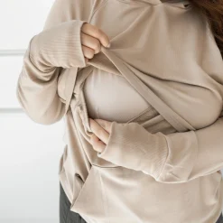 Women's French Terry Nursing Hoodie in Almond