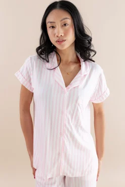 Women's Short Sleeve Cropped Pajama Set in Small Sakura Stripe