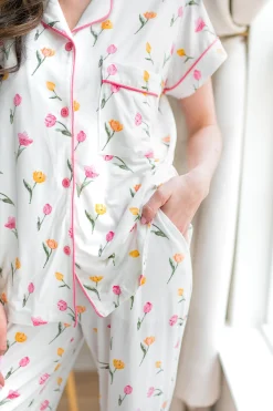 Women's Short Sleeve Cropped Pajama Set in Tulip