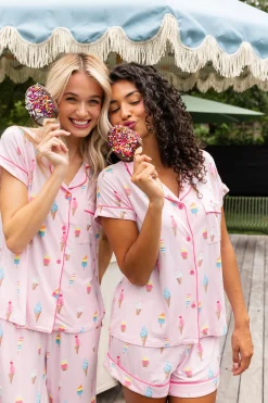 Women's Short Sleeve Cropped Pajama Set in Sakura Ice Cream