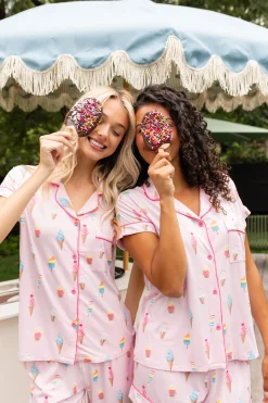 Women's Short Sleeve Cropped Pajama Set in Sakura Ice Cream