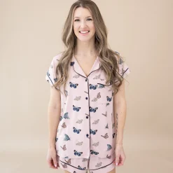 Women’s Short Sleeve Pajama Set in Blush Butterfly