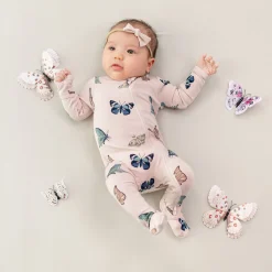 Zippered Footie in Blush Butterfly
