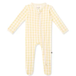 Zippered Footie in Gingham Chamomile