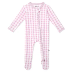 Zippered Footie in Gingham Thistle