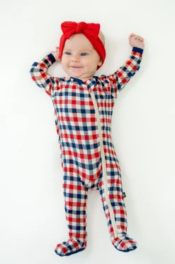 Zippered Footie in Patriotic Gingham