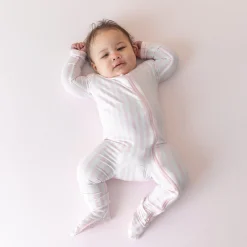 Zippered Footie in Small Sakura Stripe