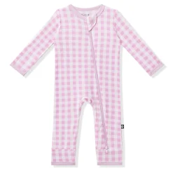 Zippered Romper in Gingham Thistle