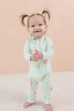 Zippered Romper in Mint Ice Cream