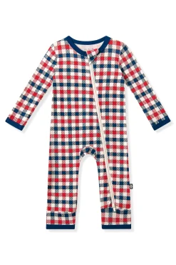 Zippered Romper in Patriotic Gingham
