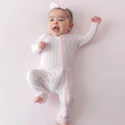 Zippered Romper in Small Sakura Stripe