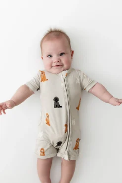 Zippered Shortall Romper in Fluffy Dog